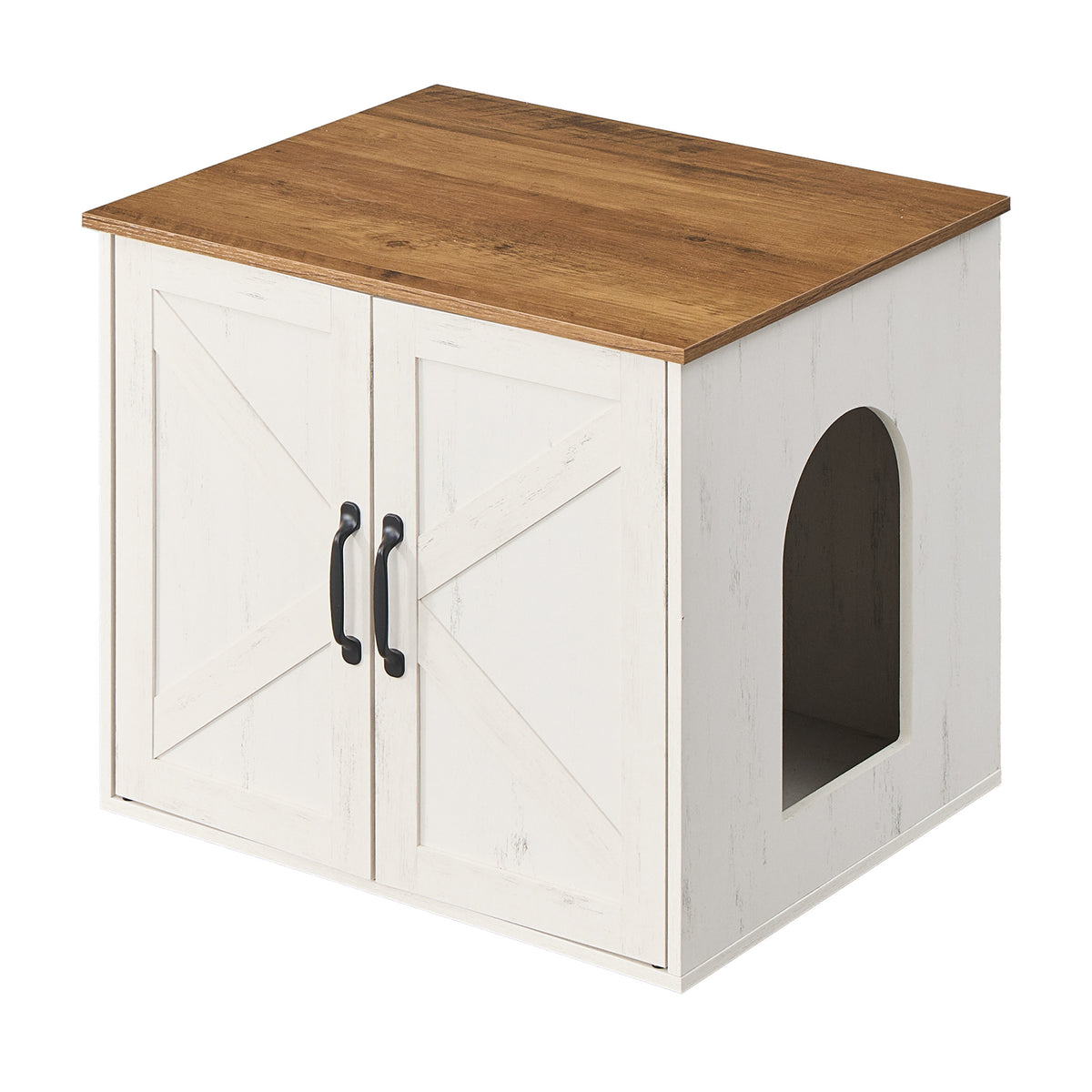 Pet House End Table, Litter Box Cabinet, Hidden Cat Litter Box, 23.6 x 19.7 x 19.7 Inches, White and Brown
