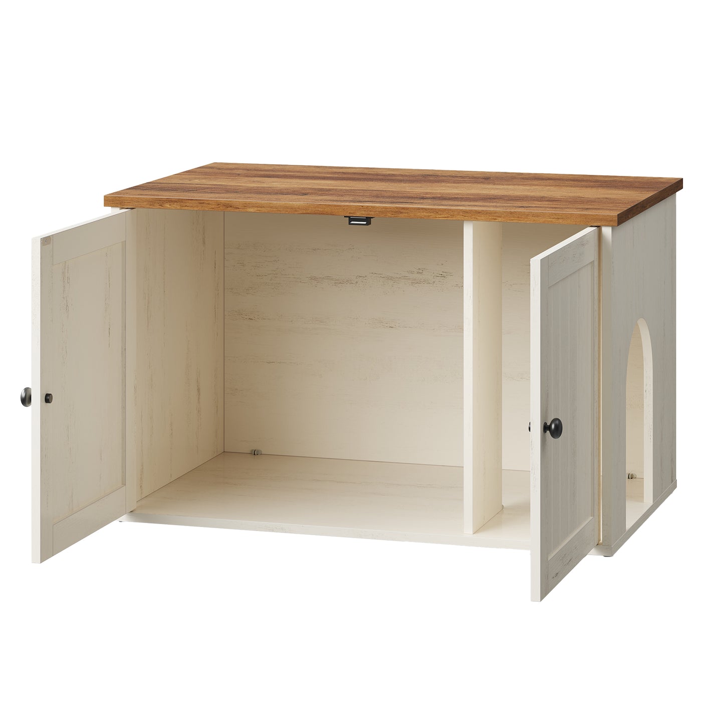 Litter Box Enclosure with Toolless Assembly, Cat Washroom Furniture, Push-to-Open Doors, Indoor Cat House, Rustic White and Honey Brown
