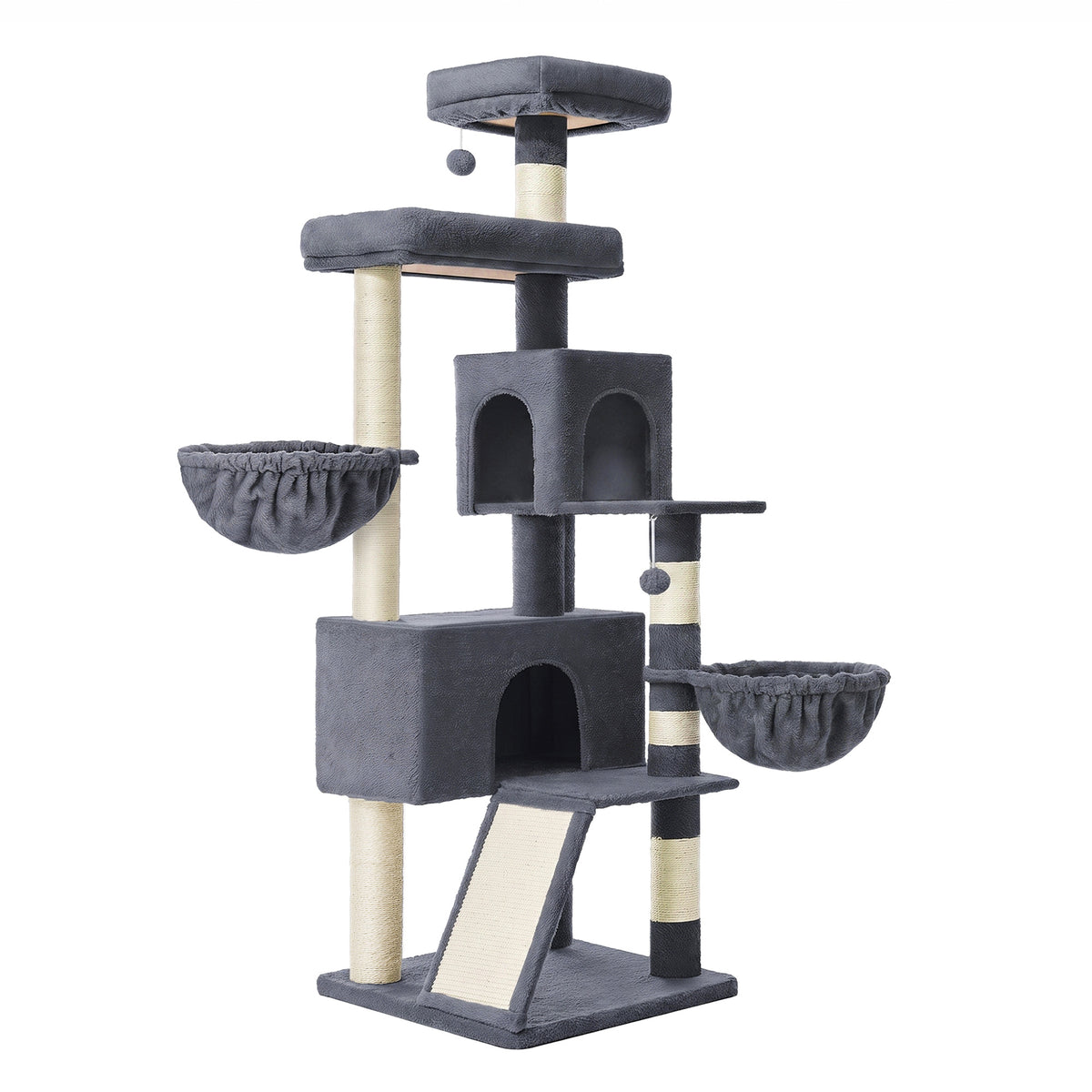 LEDREM Cat Tree, Tall Tower with Scratching Posts and Condos, Cat Furniture for Indoor Cats, 21.7 x 21.7 x 68.1 Inches, Dark Gray