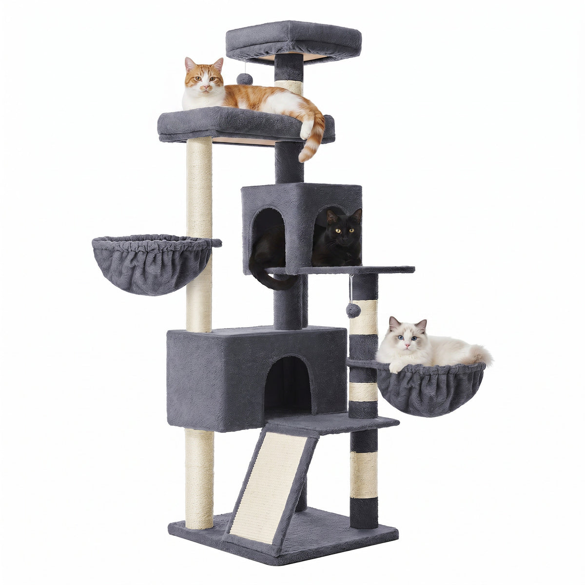 LEDREM Cat Tree, Tall Tower with Scratching Posts and Condos, Cat Furniture for Indoor Cats, 21.7 x 21.7 x 68.1 Inches, Dark Gray