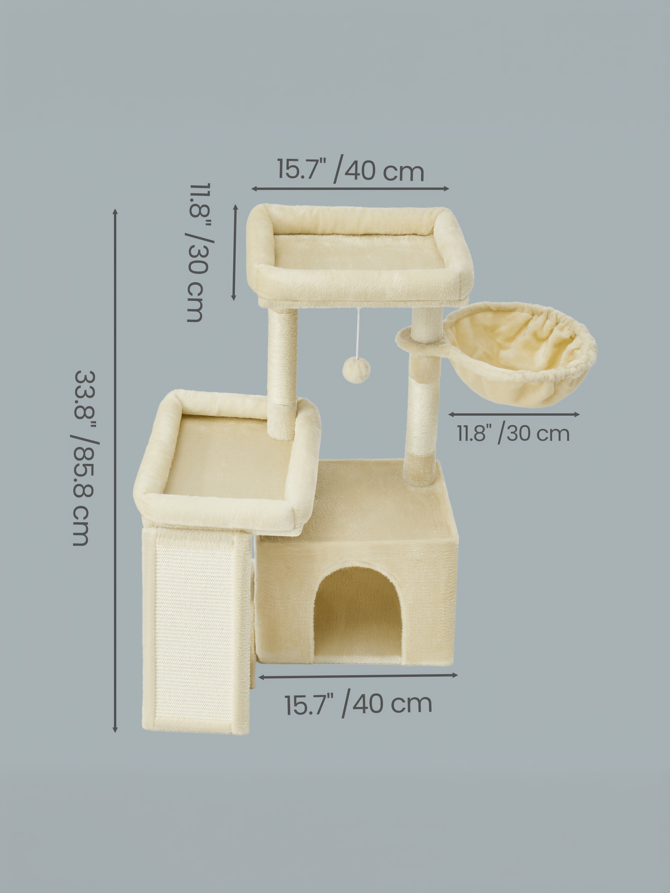 33.8-Inch Cat Tree Tower with Scratching Posts & Ramp, 2 Perches, Cave & Basket, Multi-Level Cat Condo for Indoor Cats, Summer Sand