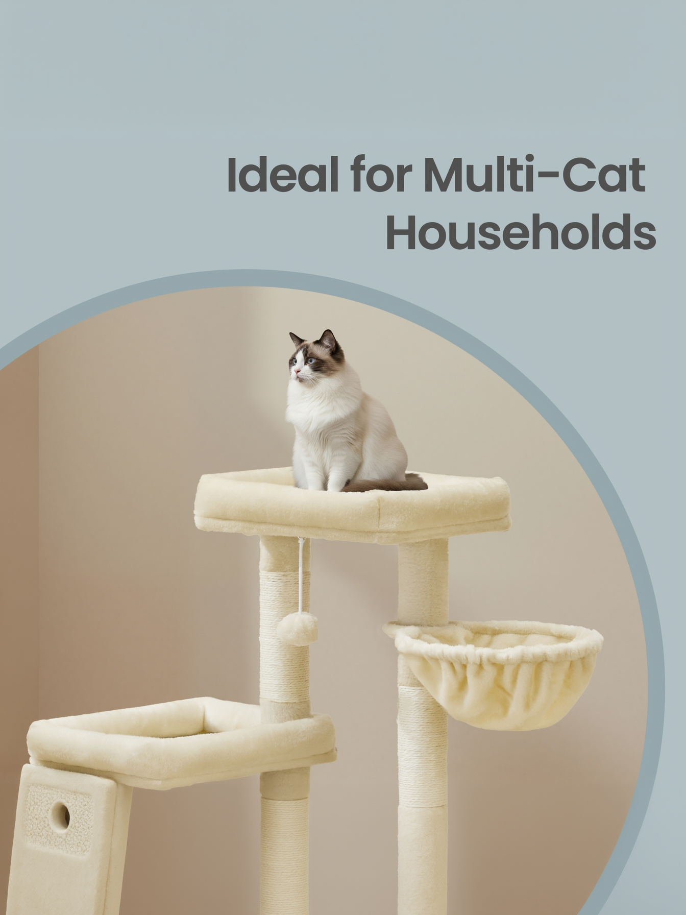 33.8-Inch Cat Tree Tower with Scratching Posts & Ramp, 2 Perches, Cave & Basket, Multi-Level Cat Condo for Indoor Cats, Summer Sand
