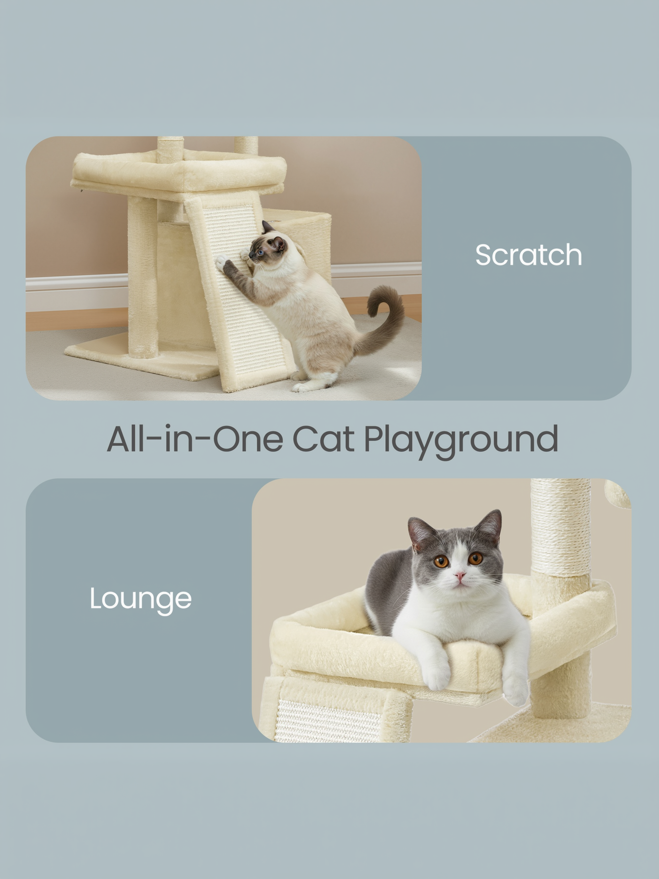 33.8-Inch Cat Tree Tower with Scratching Posts & Ramp, 2 Perches, Cave & Basket, Multi-Level Cat Condo for Indoor Cats, Summer Sand