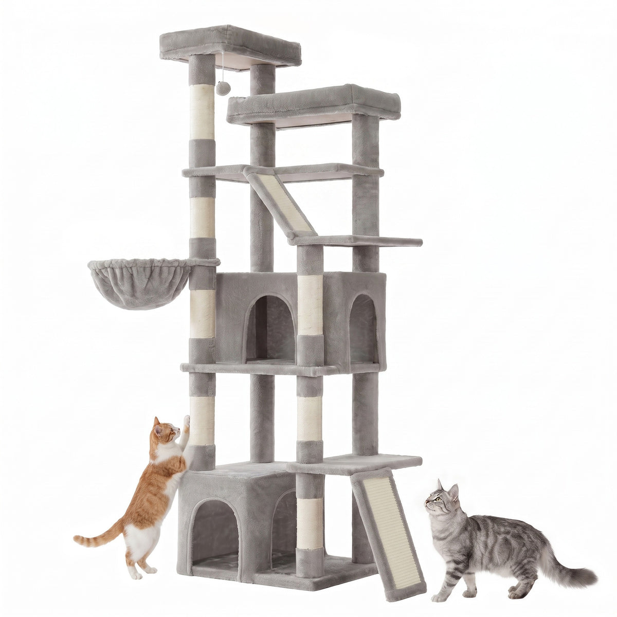Cat Tree Multi-Level Tower with Sisal Scratching Posts for Large Cats 21.6 x 17.7 x 72.6 Inches Light Gray