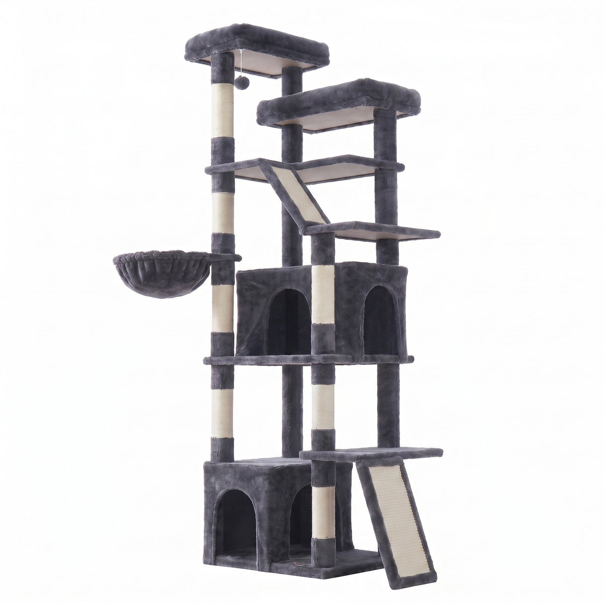 Cat Tree Multi-Level Tower with Sisal Scratching Posts for Large Cats 21.6 x 17.7 x 72.6 Inches Gray