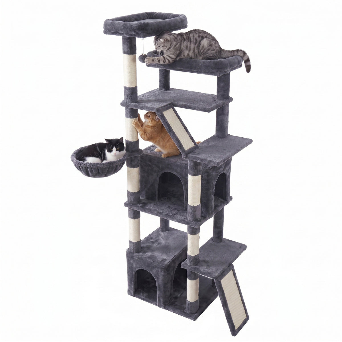 Cat Tree Multi-Level Tower with Sisal Scratching Posts for Large Cats 21.6 x 17.7 x 72.6 Inches Gray