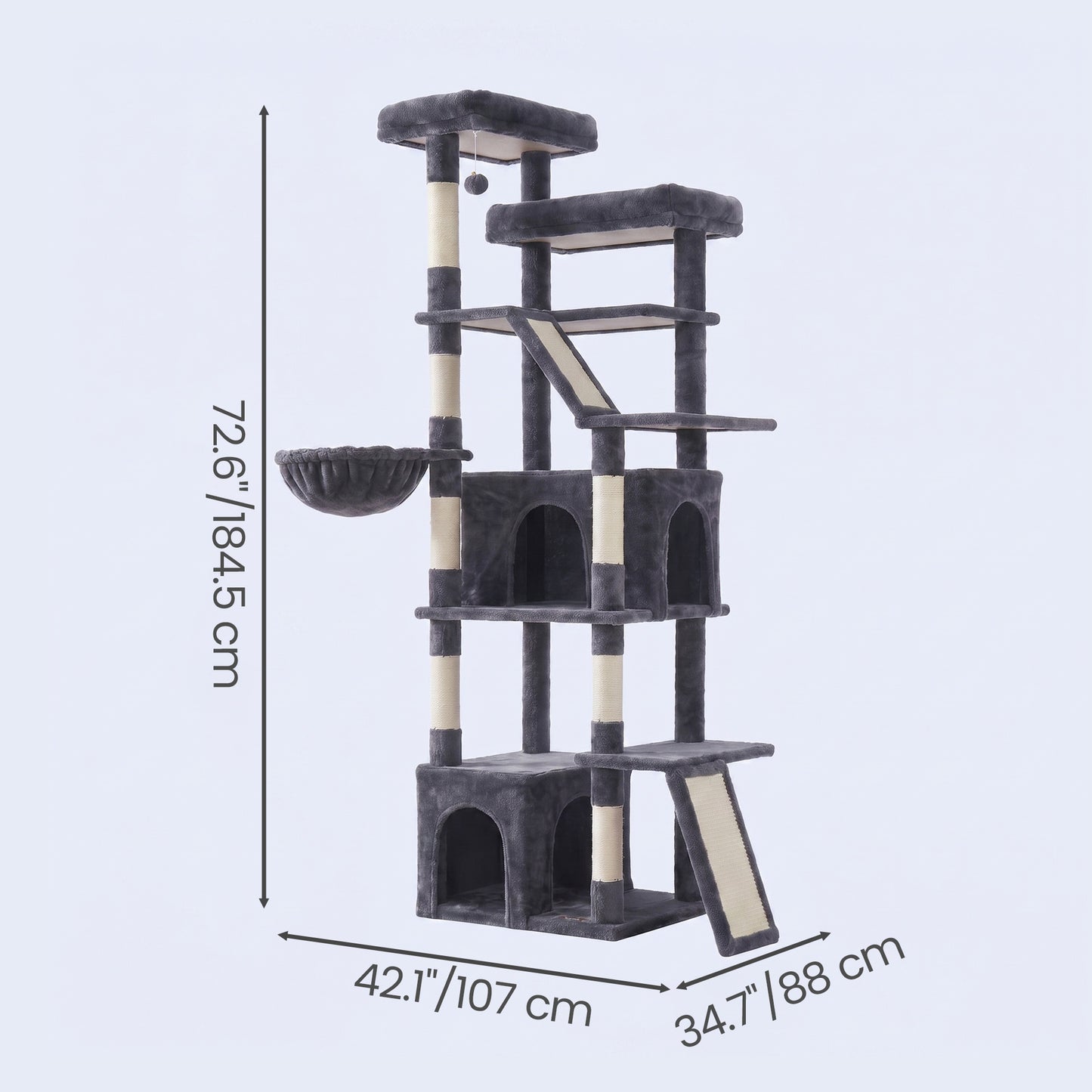 Cat Tree Multi-Level Tower with Sisal Scratching Posts for Large Cats 21.6 x 17.7 x 72.6 Inches Gray