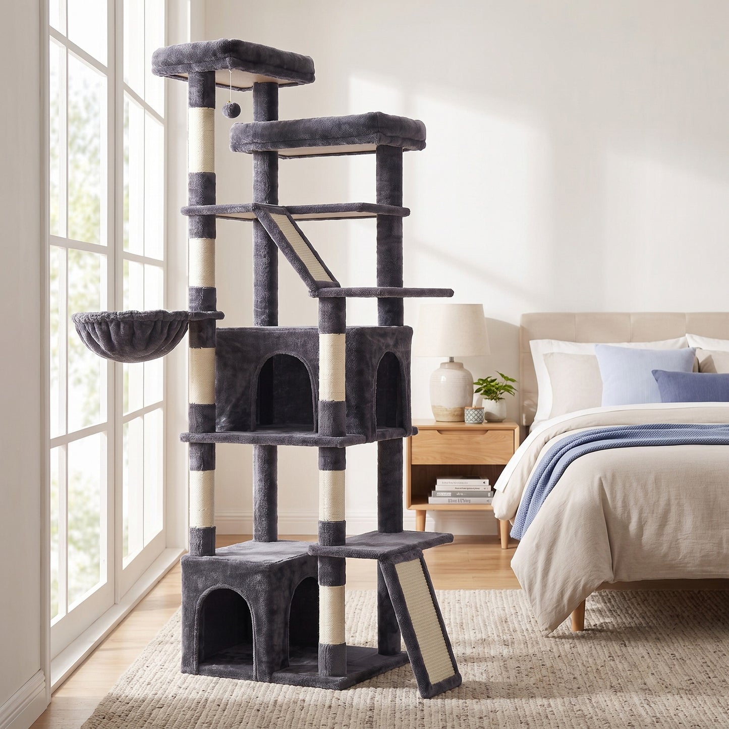 Cat Tree Multi-Level Tower with Sisal Scratching Posts for Large Cats 21.6 x 17.7 x 72.6 Inches Gray