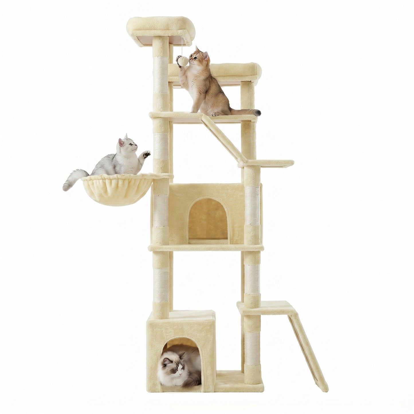 Cat Tree Multi-Level Tower with Sisal Scratching Posts for Large Cats 21.6 x 17.7 x 72.6 Inches Beige