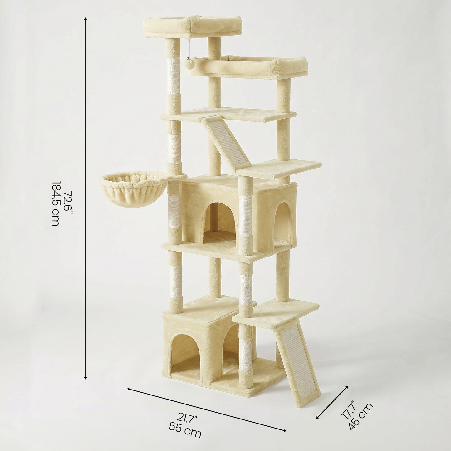 Cat Tree Multi-Level Tower with Sisal Scratching Posts for Large Cats 21.6 x 17.7 x 72.6 Inches Beige