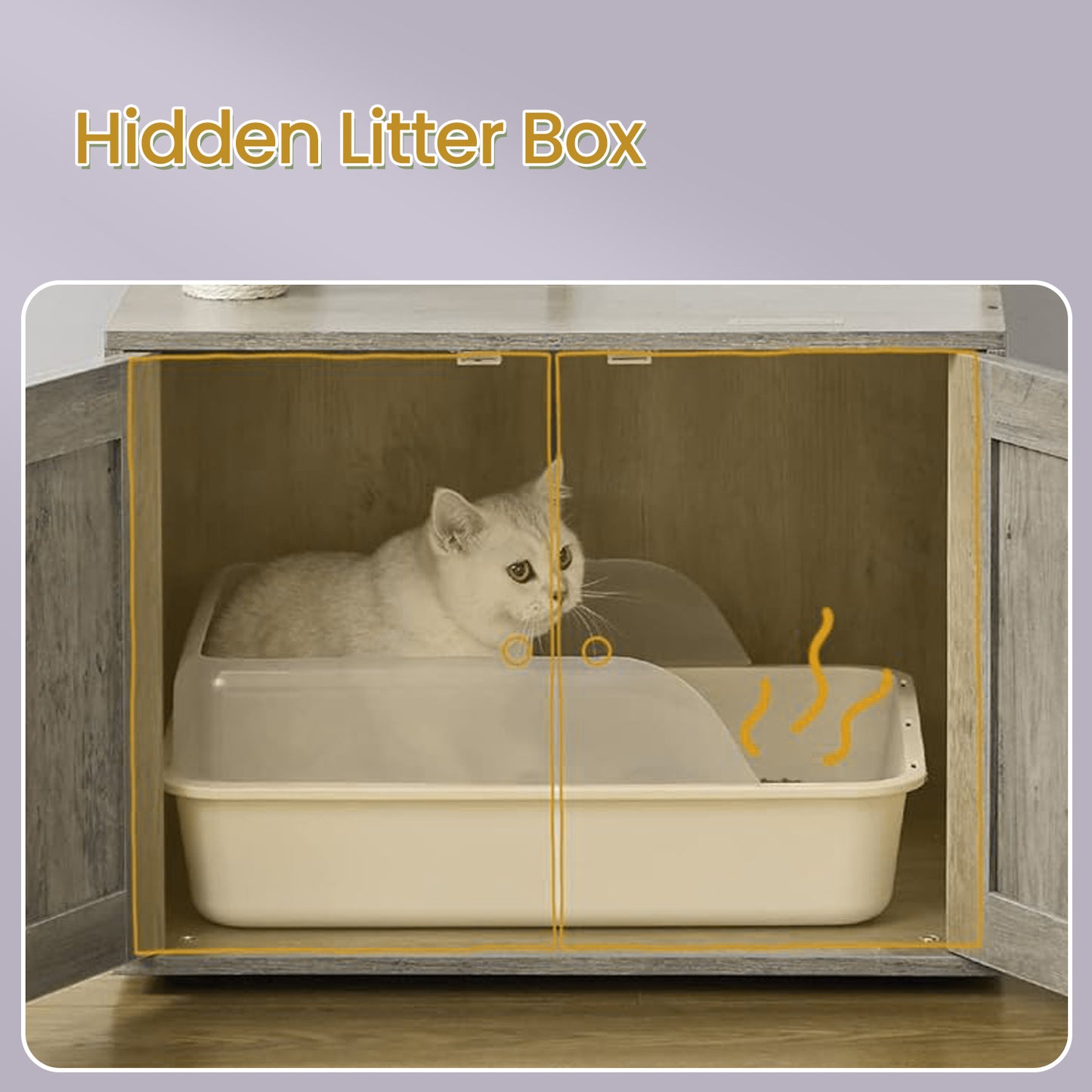 55.1-Inch 2-in-1 Cat Tree, Litter Box Enclosure, Modern Cat Tower with Scratching Posts, Removable Pompoms, Space-Saving Design, Greige