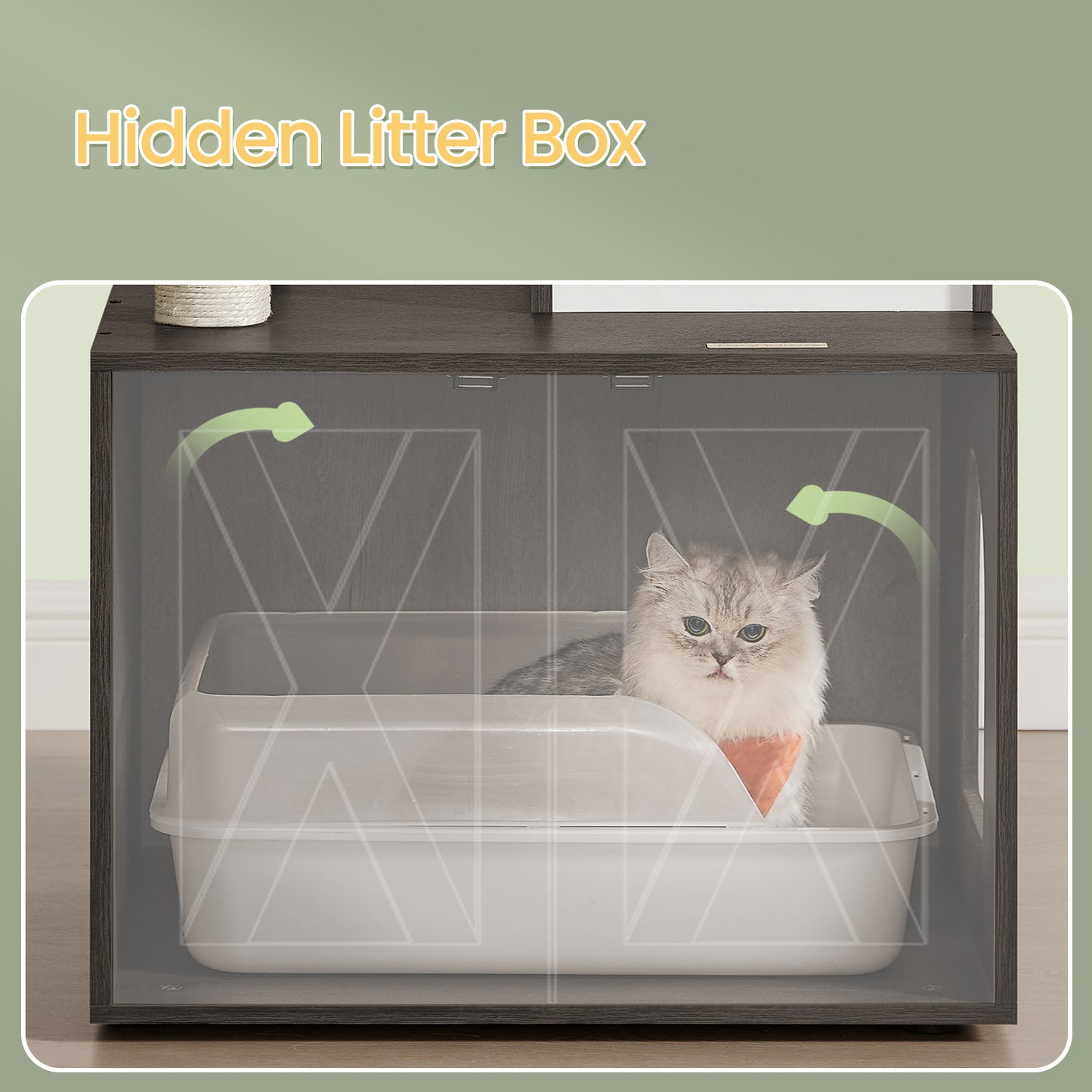 55.1" 2-in-1 Cat Tree & Litter Box Enclosure, Modern Cat Tower with Scratching Posts, Removable Toys, Space-Saving Design, Misty Gray