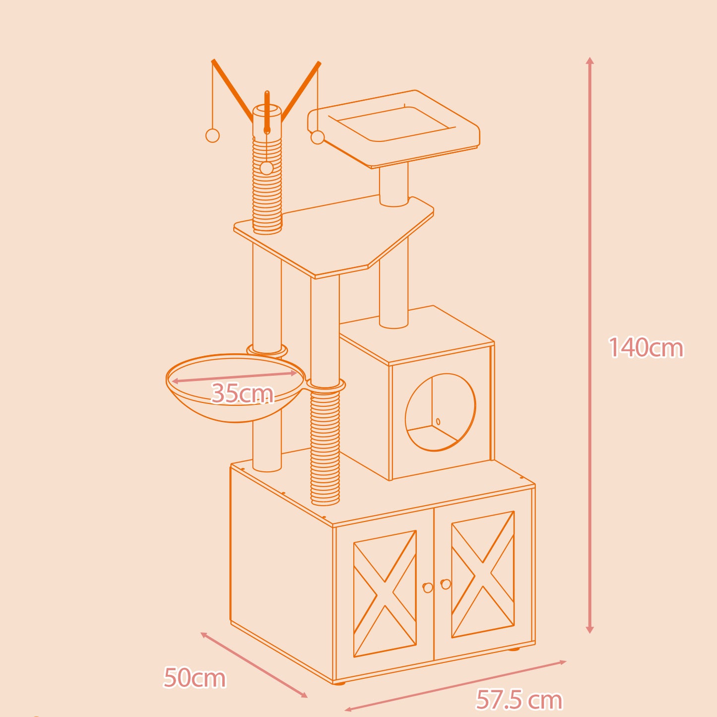 55.1" 2-in-1 Modern Cat Tree & Litter Box Enclosure, Multi-Level Cat Condo with Scratching Posts, Hidden Storage, Cloud White