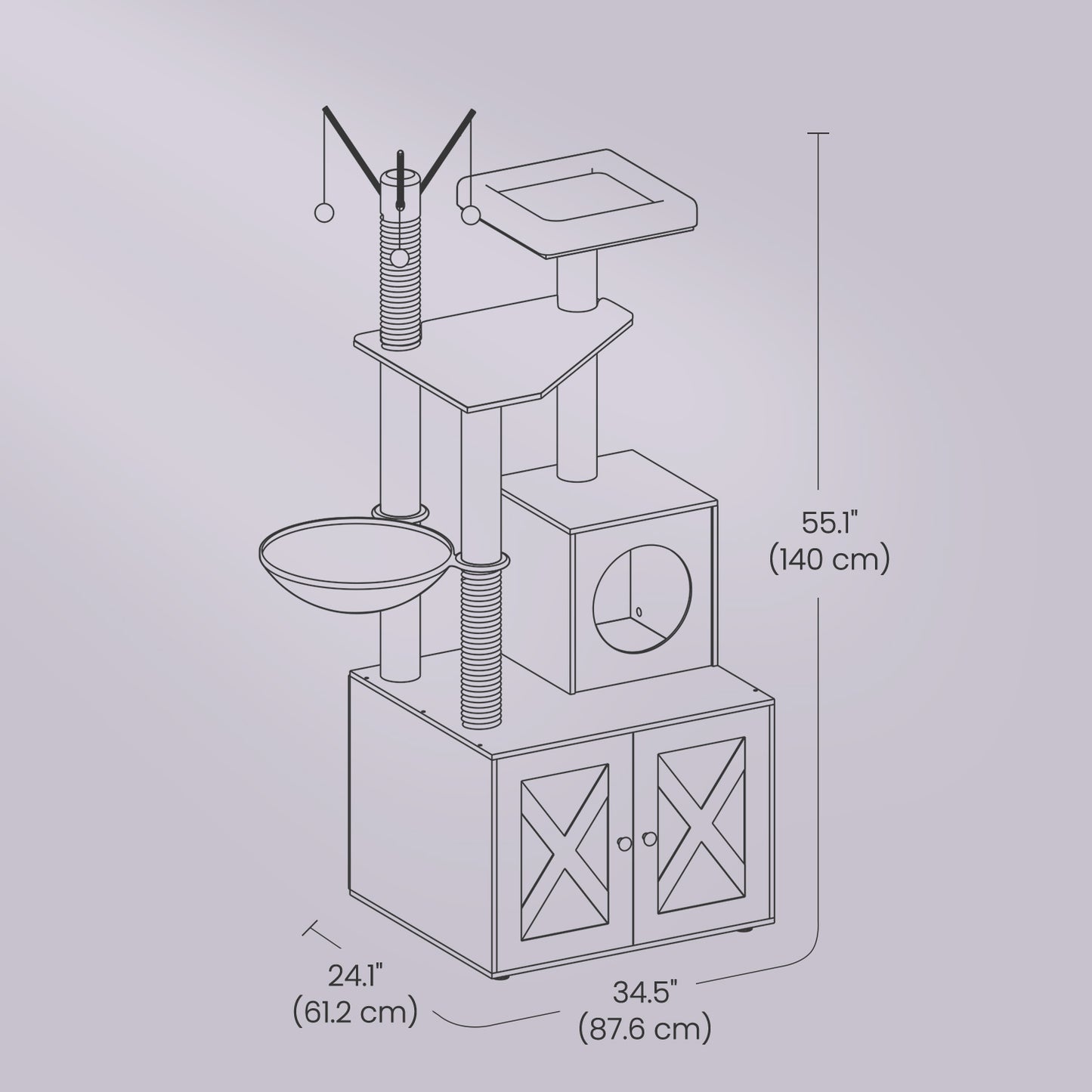 2-in-1 Cat Tree with Litter Box Enclosure - 55.1" Modern Cat Tower, Scratching Posts, Space-Saving Design, Rustic Brown
