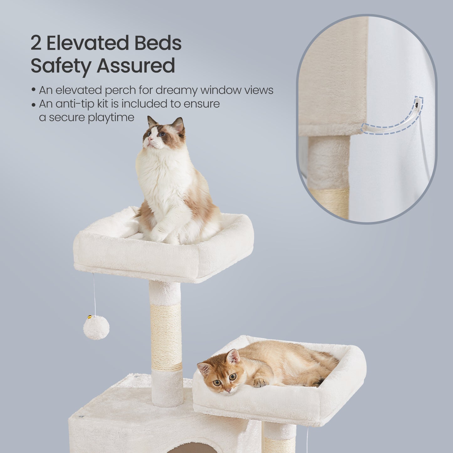 Cat Tower, 45.3-Inch Indoor Cat Tree with Scratching Ramp, Perches, Spacious Cat Cave, Multi-Level Condo for Kittens, Adult Cats, Cream White