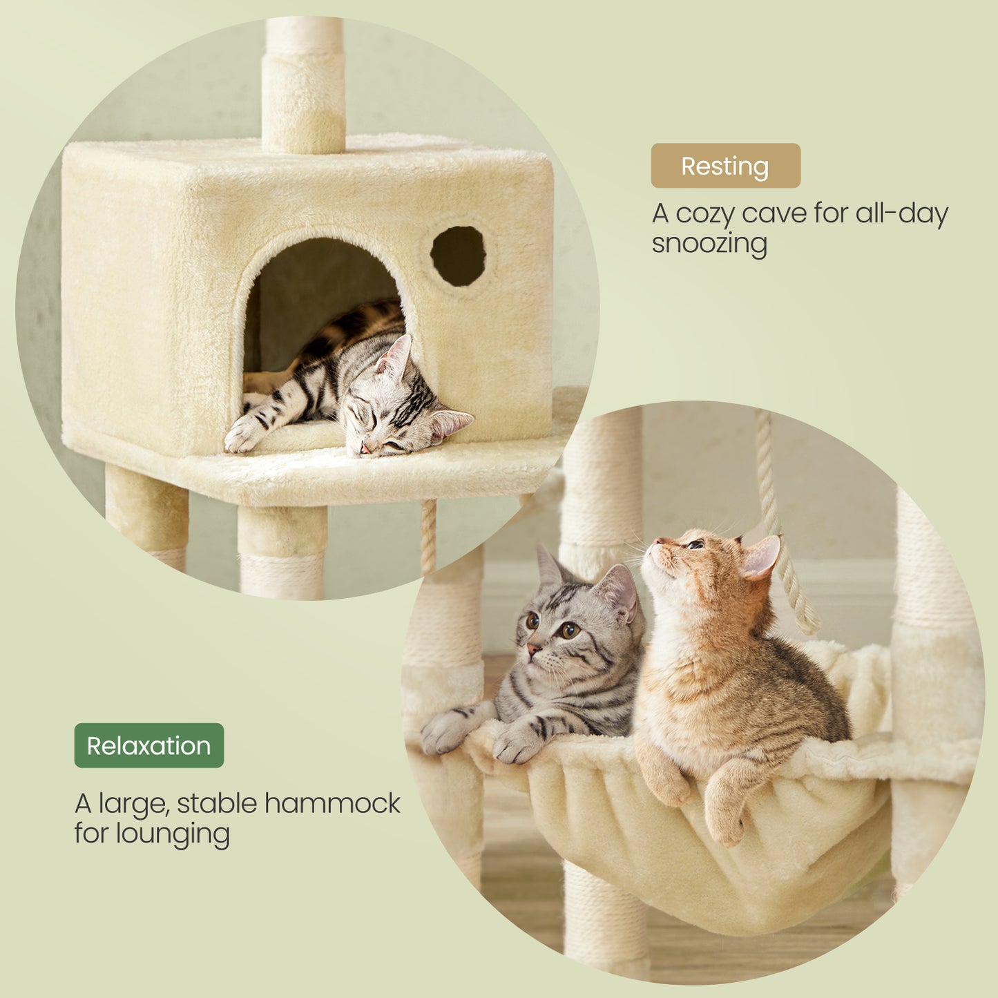 56.3" Cat Tree for Multiple Cats - Multi-Level Cat Condo with 11 Scratching Posts, 2 Perches & Hammock, Beige