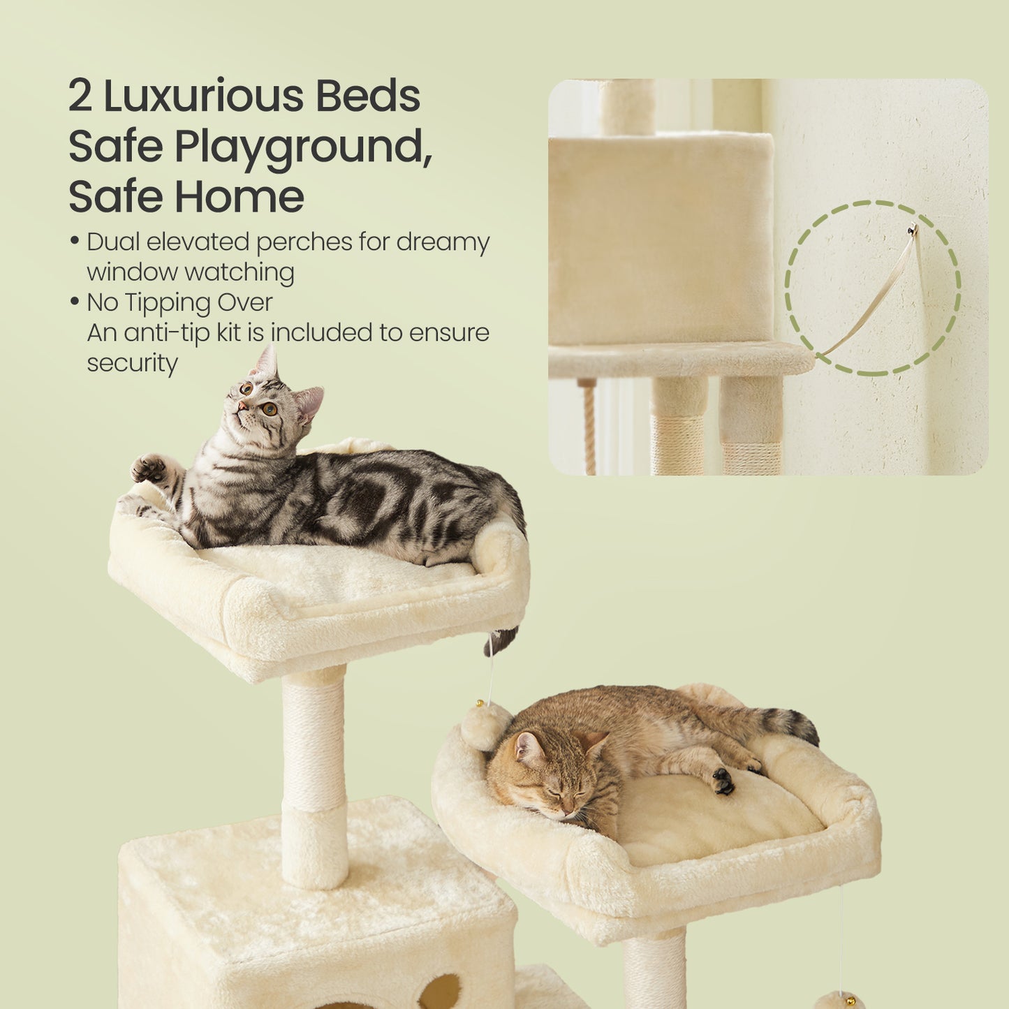 56.3" Cat Tree for Multiple Cats - Multi-Level Cat Condo with 11 Scratching Posts, 2 Perches & Hammock, Beige
