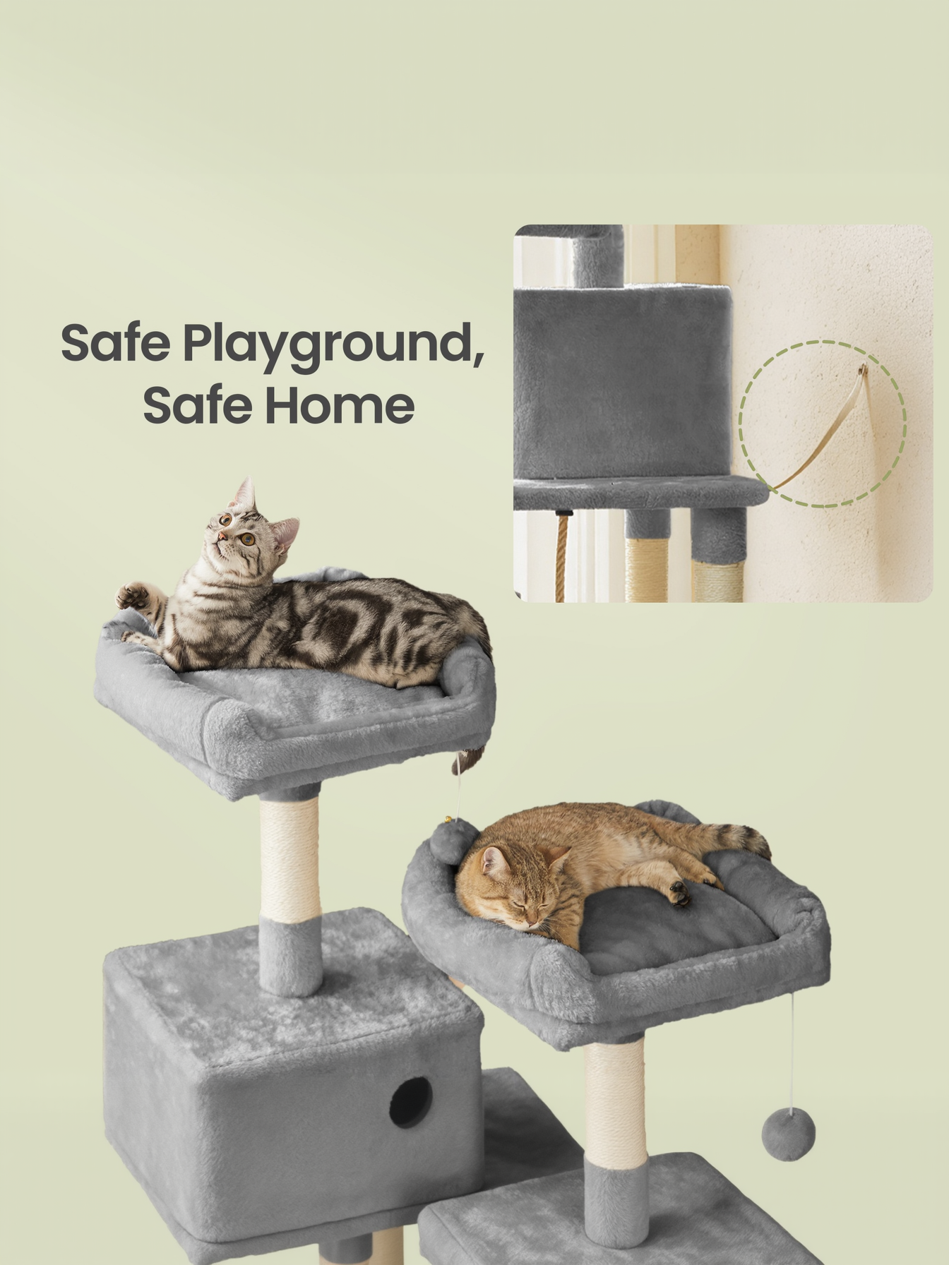 56.3-Inch Multi-Level Cat Tree Tower with 11 Scratching Posts, 2 Perches, Hammock & Cave, for Indoor Cats, Light Gray