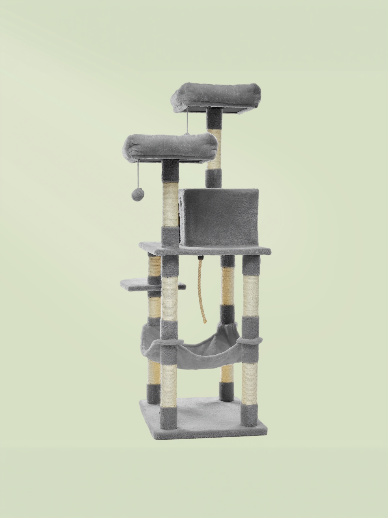 56.3-Inch Multi-Level Cat Tree Tower with 11 Scratching Posts, 2 Perches, Hammock & Cave, for Indoor Cats, Light Gray