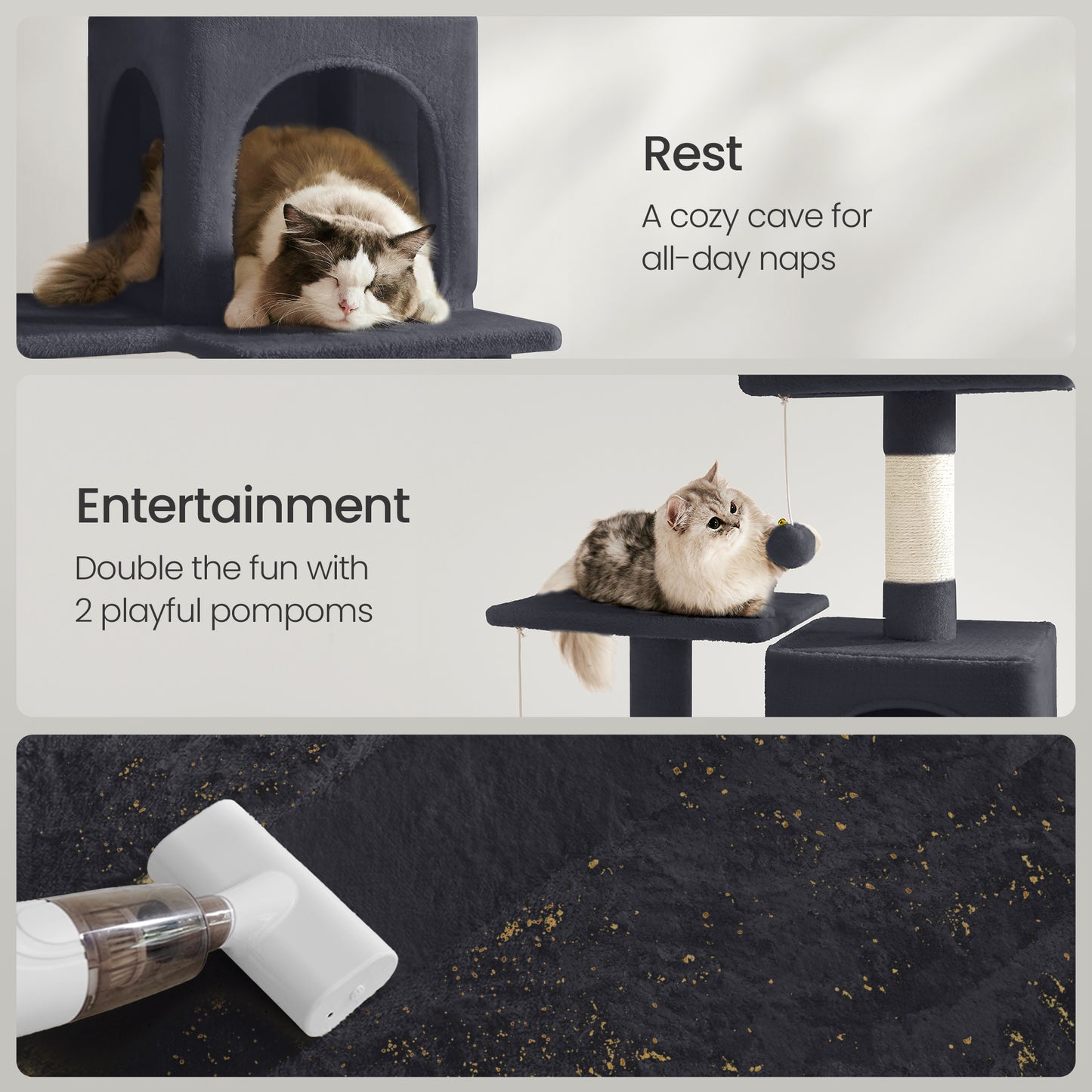 56.3" Multi-Cat Tree Tower - 4 Scratching Posts, 2 Perches & Hammock, Easy Assembly, Smoky Gray