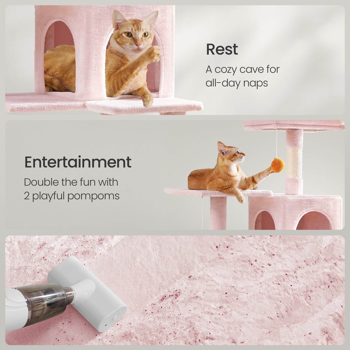56.3" Cat Tree for Multiple Cats - Multi-Level Condo with 4 Scratching Posts, 2 Perches & Hammock, Easy Assembly, Jelly Pink