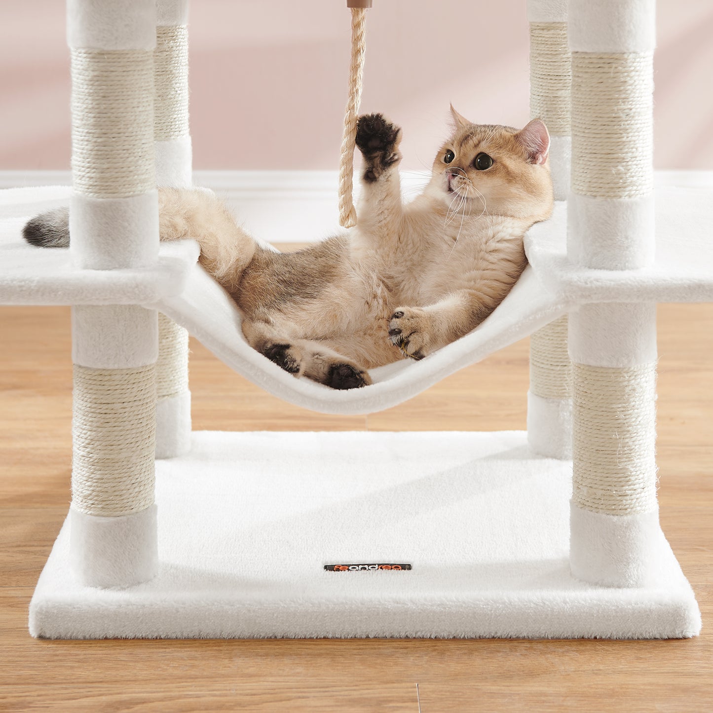 66.1-Inch Multi-Level Cat Tree Tower with 2 Perches, 2 Caves, Hammock & 13 Scratching Posts – Plush Climbing Condo for Indoor Cats, Cream White