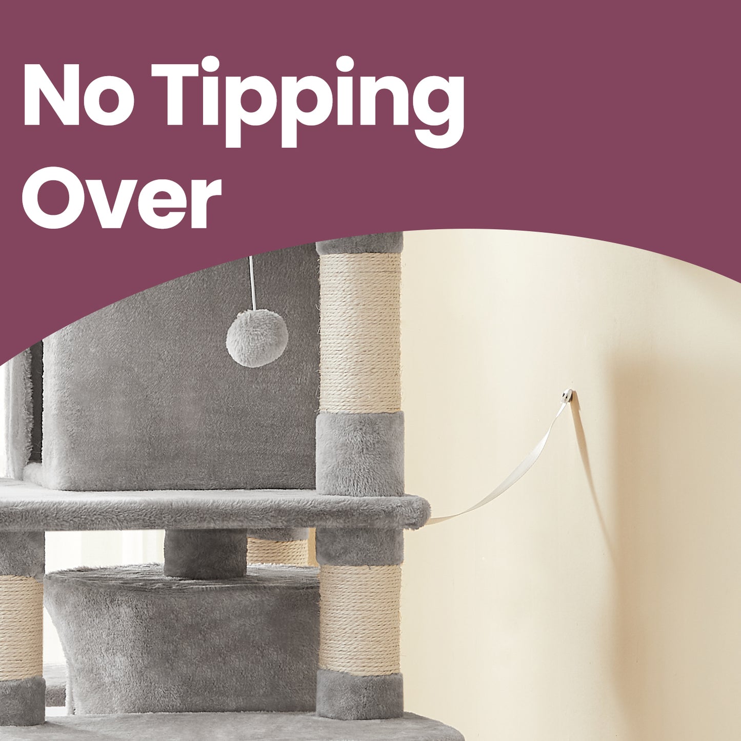 67-Inch Large Cat Tree Tower with 3 Perches, 2 Condos & Sisal Posts - Multi-Level Playground for Adult Cats & Kittens, Anti-Tip Design, Light Gray