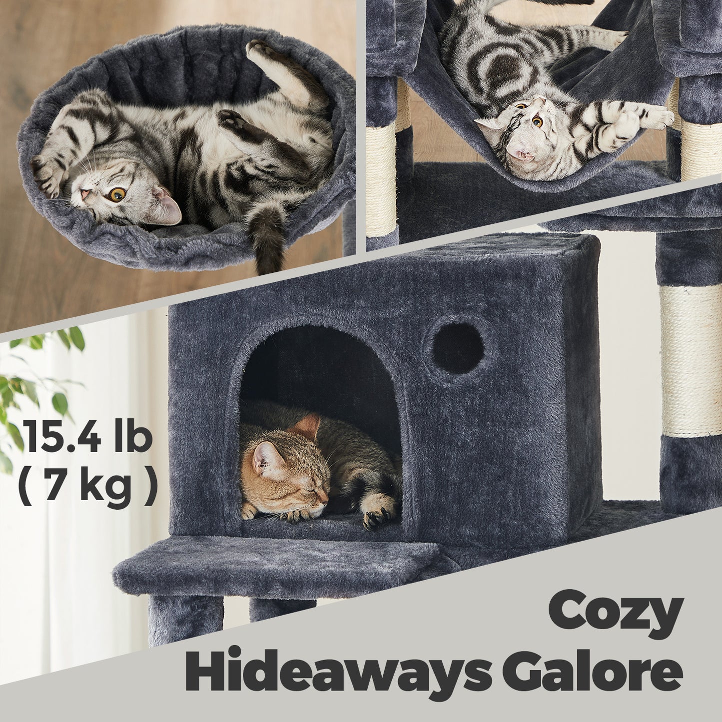 81.1-Inch Multi-Level Cat Tree Tower with 13 Scratching Posts, 2 Perches & Hammock - Plush Cat Condo for Large Cats, Anti-Tip Design, Smoky Gray