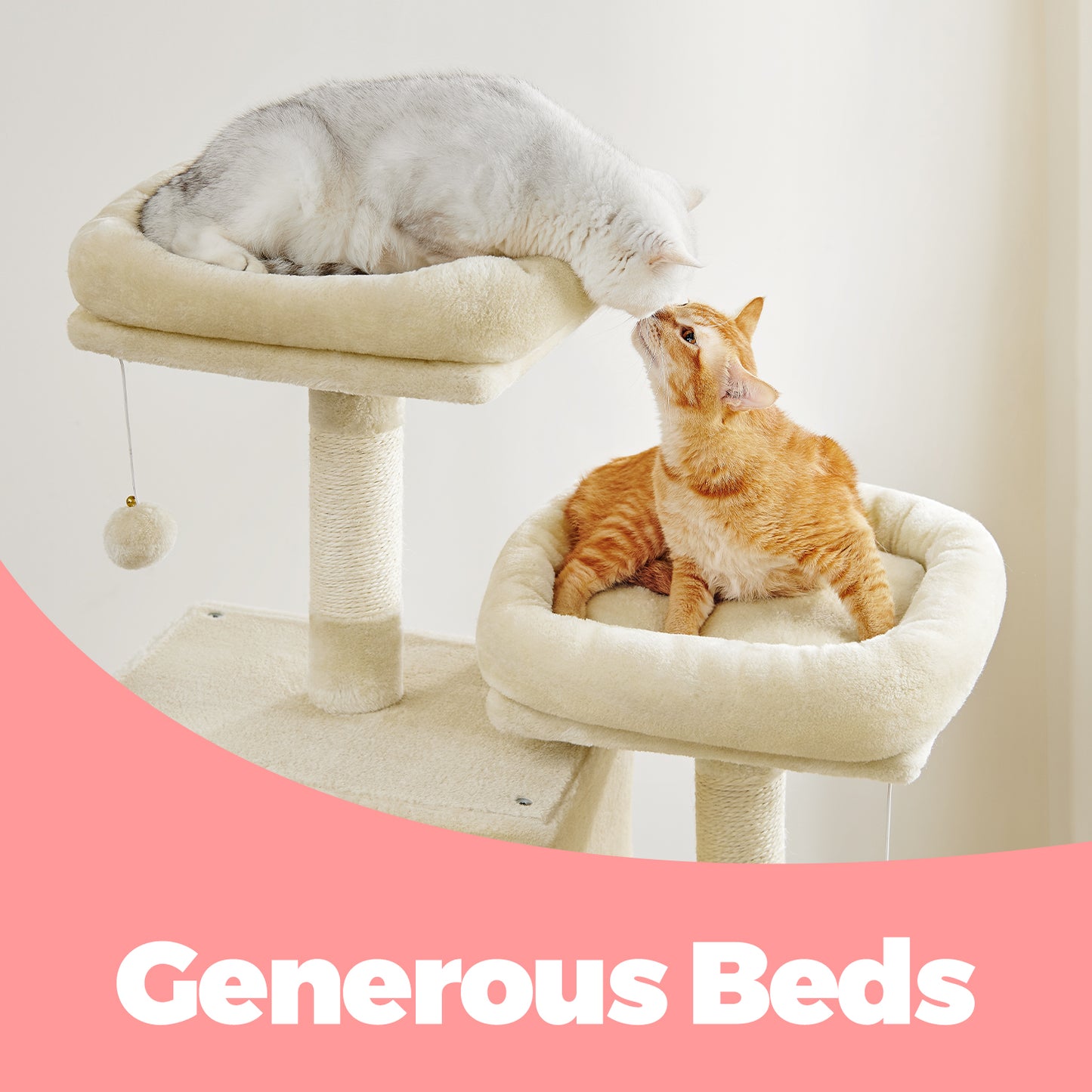 81.1-Inch Cat Tree Tower with 13 Scratching Posts & Hammock - Multi-Level Cat Condo with 2 Perches & Caves for Large Cats, Beige