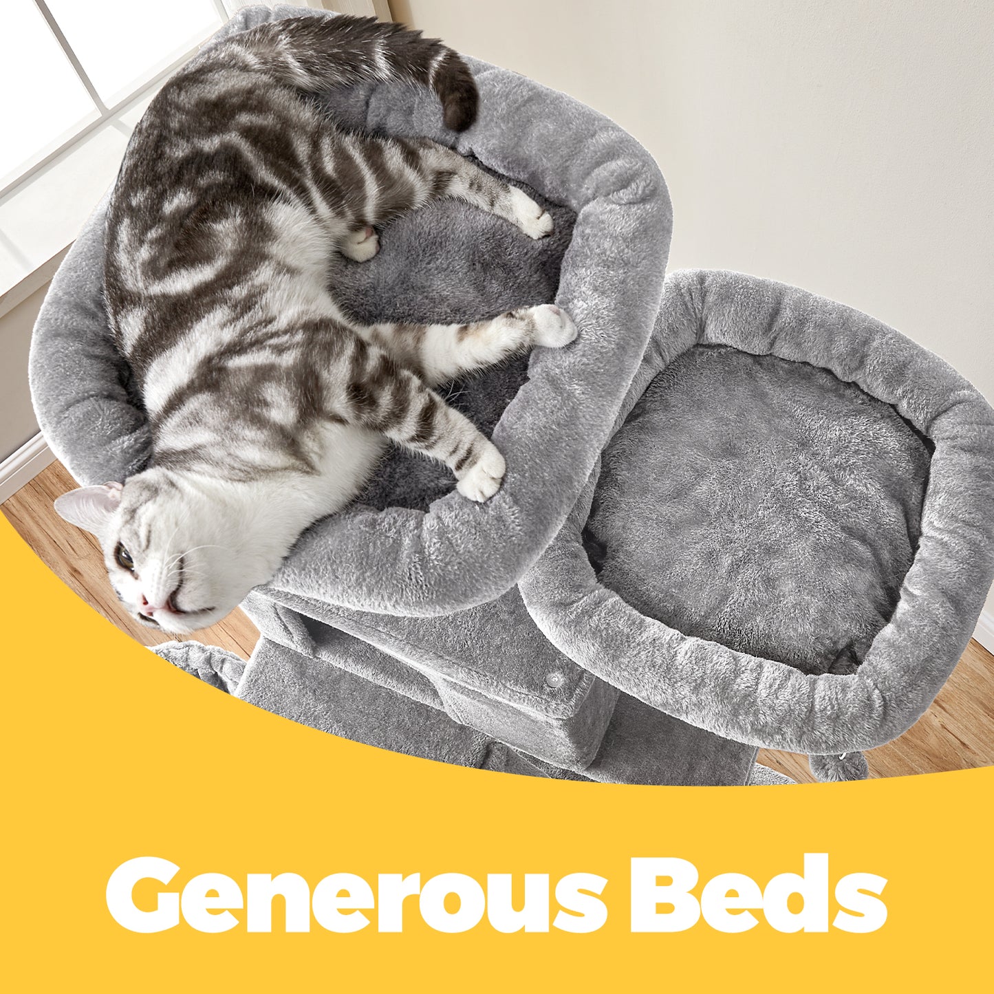 81.1-Inch Multi-Level Cat Tree with 13 Scratching Posts, 2 Perches & Hammock - Large Cat Tower for Indoor Cats, Light Gray