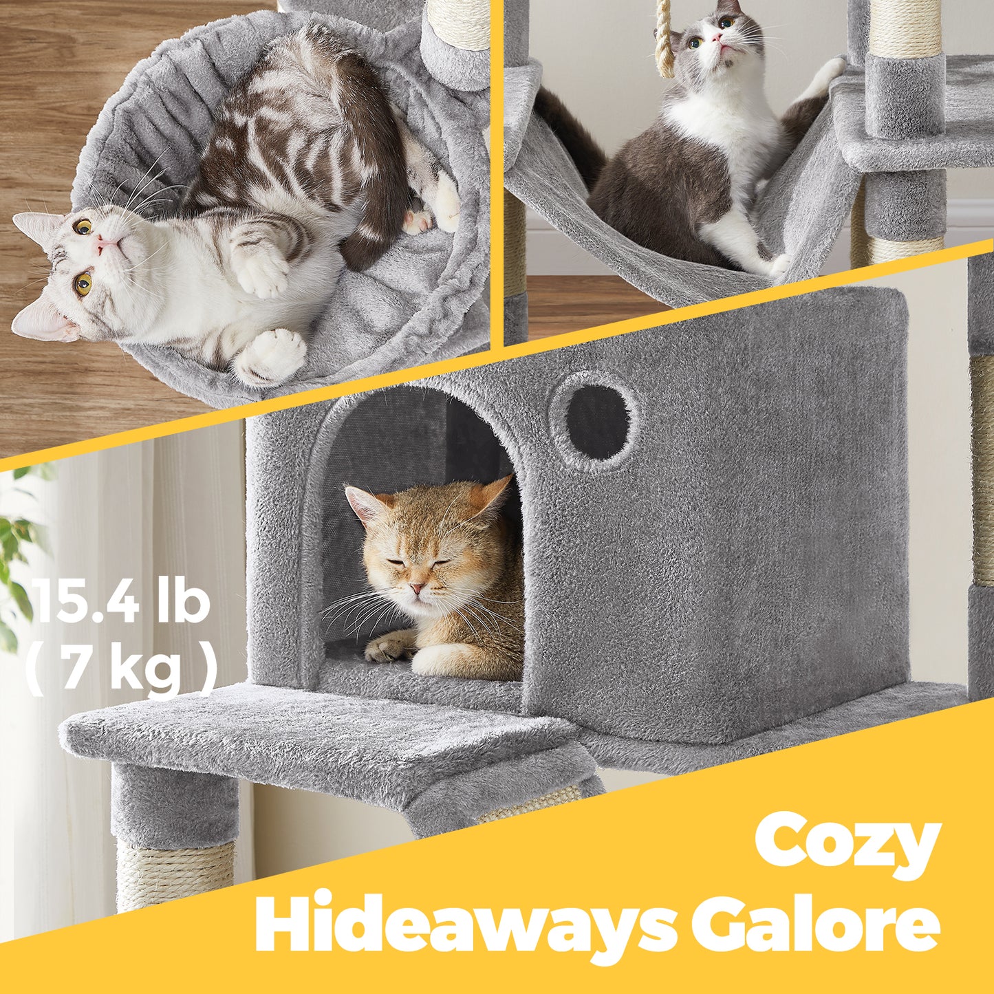 81.1-Inch Multi-Level Cat Tree with 13 Scratching Posts, 2 Perches & Hammock - Large Cat Tower for Indoor Cats, Light Gray