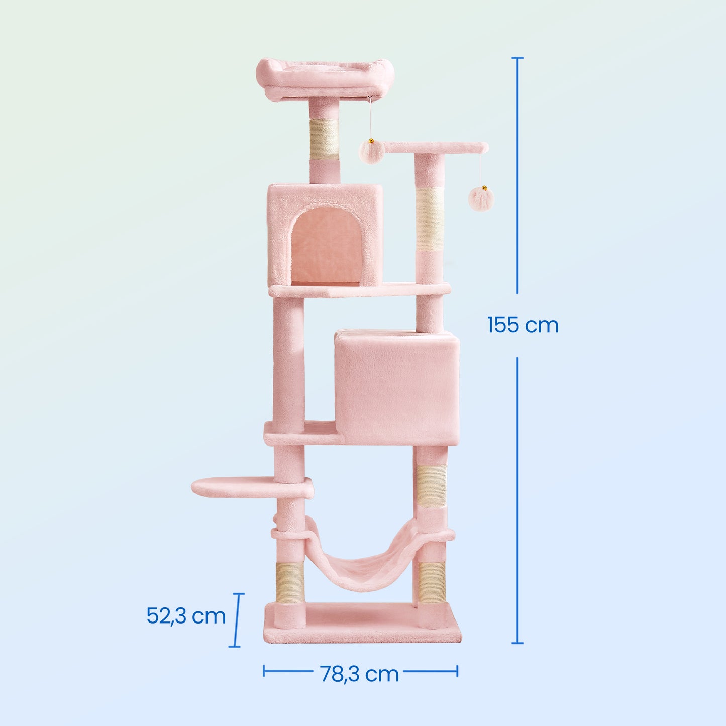 Cat Tree, 61-Inch Cat Tower for Indoor Cats, Multi-Level Cat Condo with 5 Scratching Posts, 2 Perches & 2 Caves, Plush with Hammock, Jelly Pink