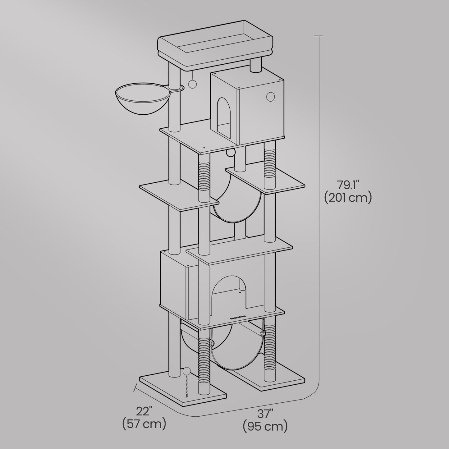 79.1-Inch Multi-Level Cat Tree with 4 Scratching Posts & 2 Hammocks - Large Cat Condo with Anti-Tip Kit, Light Gray