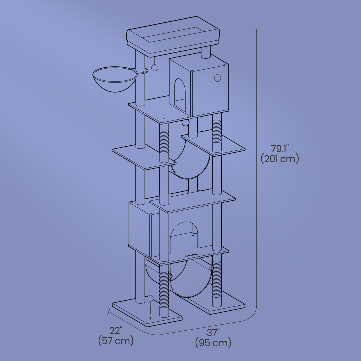 79.1-Inch Multi-Level Cat Tree with 4 Scratching Posts & 2 Hammocks - Large Cat Condo with Anti-Tip Kit, Dark Gray
