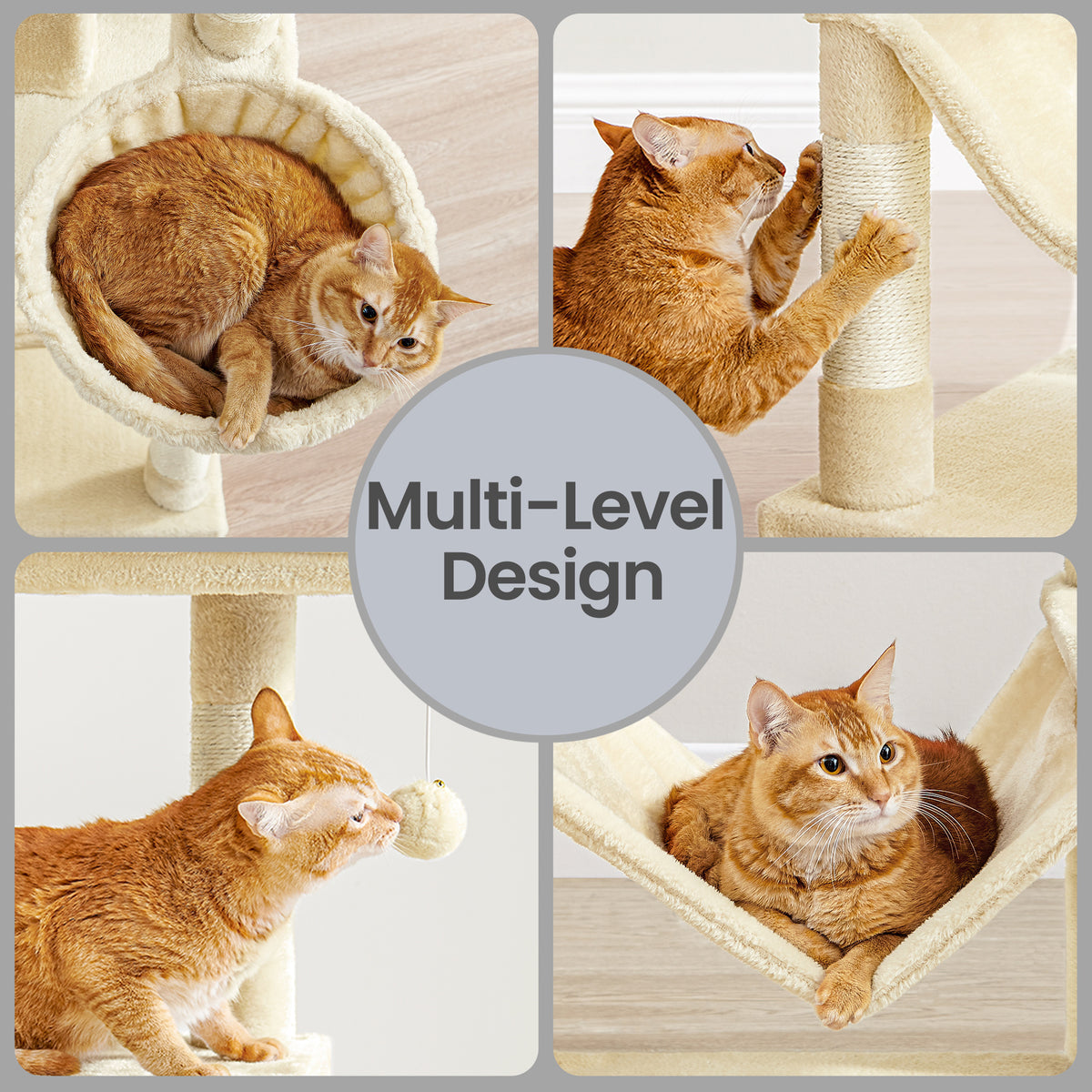 Dacks Cat Multi-Level Cat Tower with Hammock & Spacious Cave, 2 Observation Deck ...