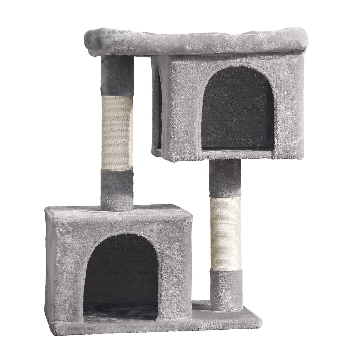 LEDREM Cat Tree, Cat Tower, with Large Cat Perch, 2 Cat Caves, Scratching Post, Light Gray