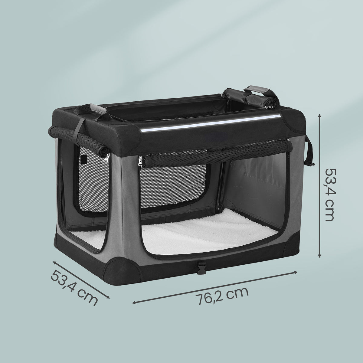 LEDREM Collapsible Dog Crate, Soft-Sided Travel Pet Carrier with 4 Mesh Doors, 30 x 21 x 21 Inches, Black
