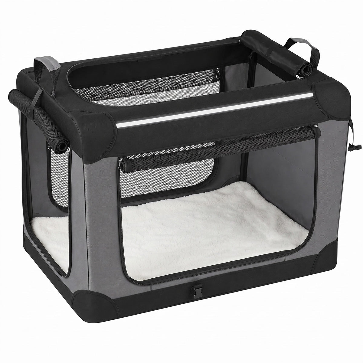 LEDREM Foldable Soft Dog Crate with Steel Frame and Fleece Mat, 36 x 25 x 25 inches, Ink Black and Dove Gray