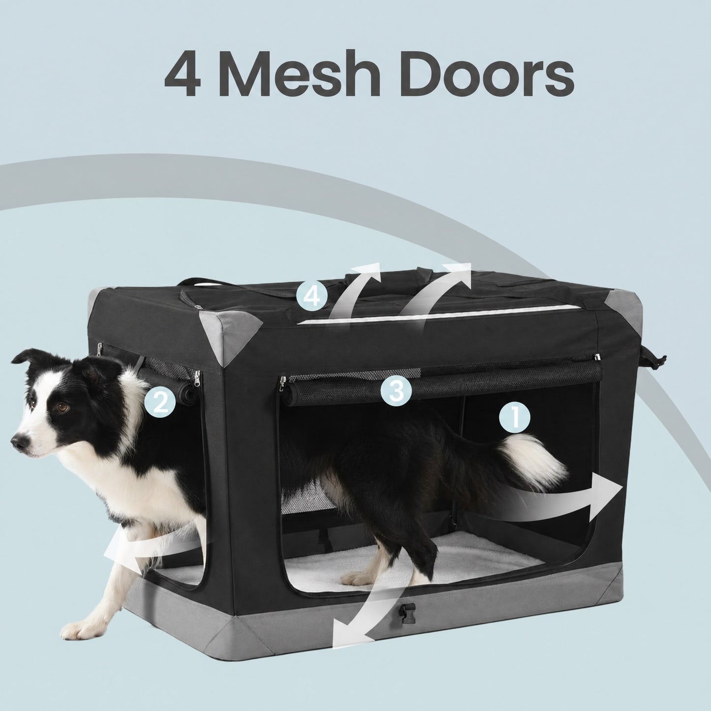 Collapsible Dog Crate, Portable Oxford Fabric Pet Travel Crate with 4 Mesh Doors, Handles, Pockets, 30 Inches for Medium Dogs, Ink Black and Dove Gray