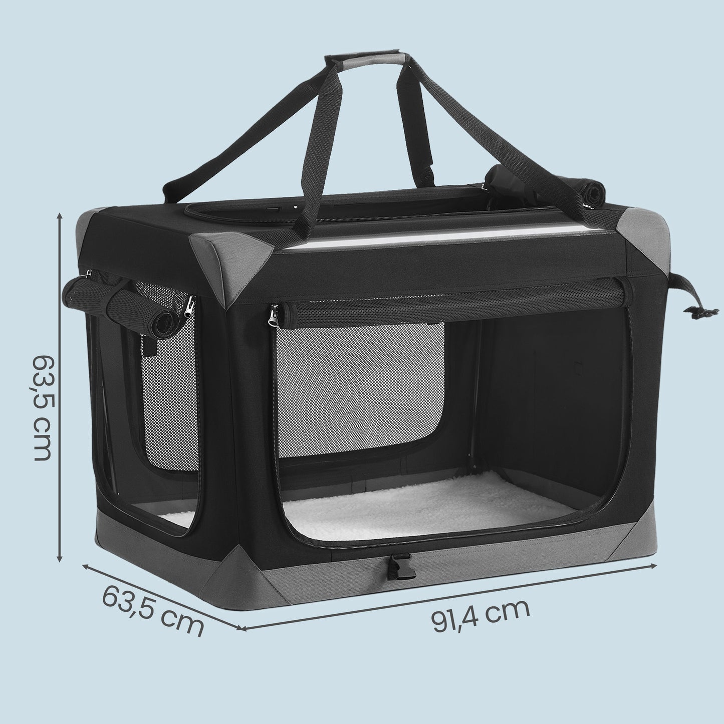 Portable Collapsible Dog Crate, 36" Soft Travel Kennel with 4 Mesh Doors, Oxford Fabric, Handles & Pockets, for Large Dogs, Ink Black and Dove Gray