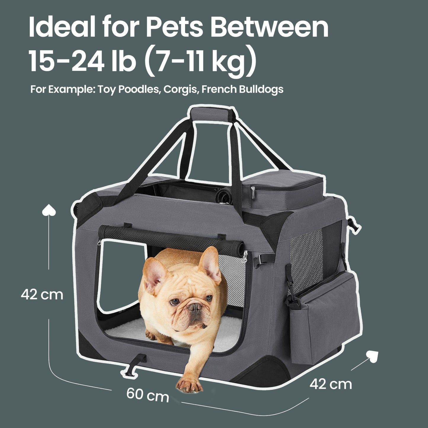 24 Inch Collapsible Soft Dog Crate, Portable Travel Kennel with Safety Zippers for Indoor and Outdoor Use, Gray