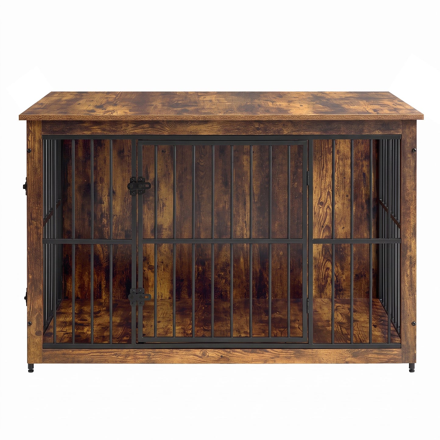 Wooden Dog Crate Furniture with Double Doors, 48" Kennel Side Table for Large Dogs, Removable Tray, Rustic Brown