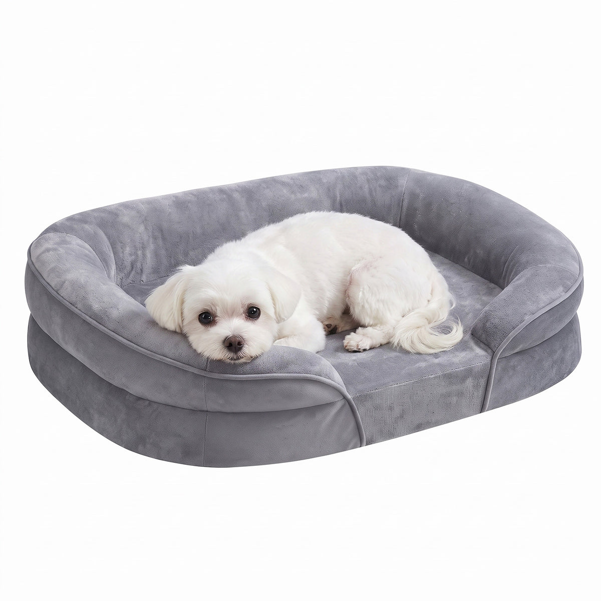 LEDREM Orthopedic Dog Sofa Bed with Egg Crate Foam and Washable Flannelette Fabric Cover, 29.9 x 20.1 x 7.1 inches, Gray