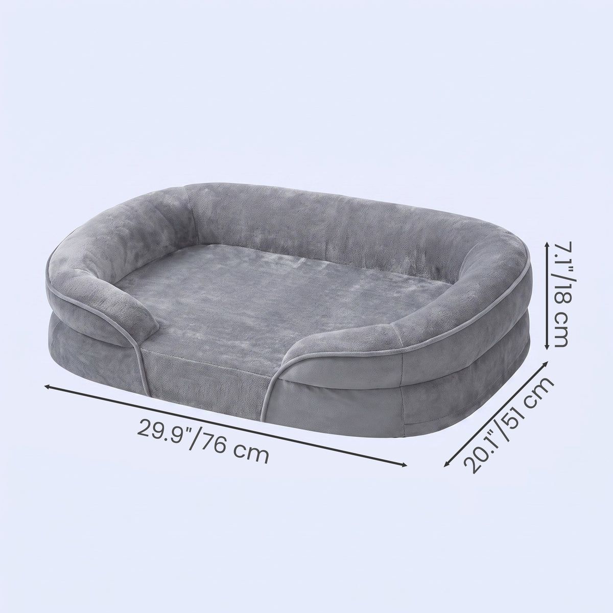 LEDREM Orthopedic Dog Sofa Bed with Egg Crate Foam and Washable Flannelette Fabric Cover, 29.9 x 20.1 x 7.1 inches, Gray