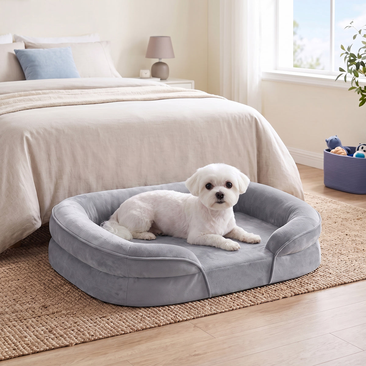 LEDREM Orthopedic Dog Sofa Bed with Egg Crate Foam and Washable Flannelette Fabric Cover, 29.9 x 20.1 x 7.1 inches, Gray