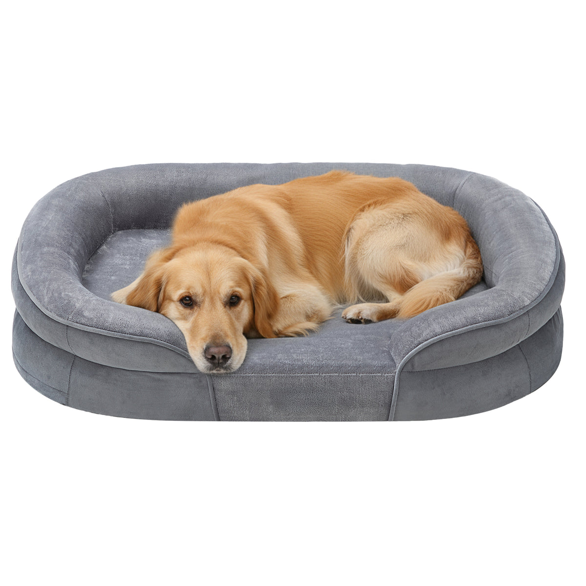 LEDREM Orthopedic Dog Sofa Bed with Egg Crate Foam and Washable Flannelette Fabric Cover, 35 x 24.8 x 7.1 inches, Gray