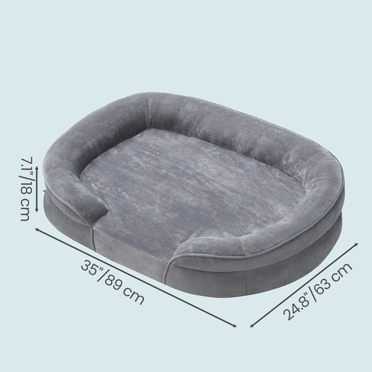 LEDREM Orthopedic Dog Sofa Bed with Egg Crate Foam and Washable Flannelette Fabric Cover, 35 x 24.8 x 7.1 inches, Gray