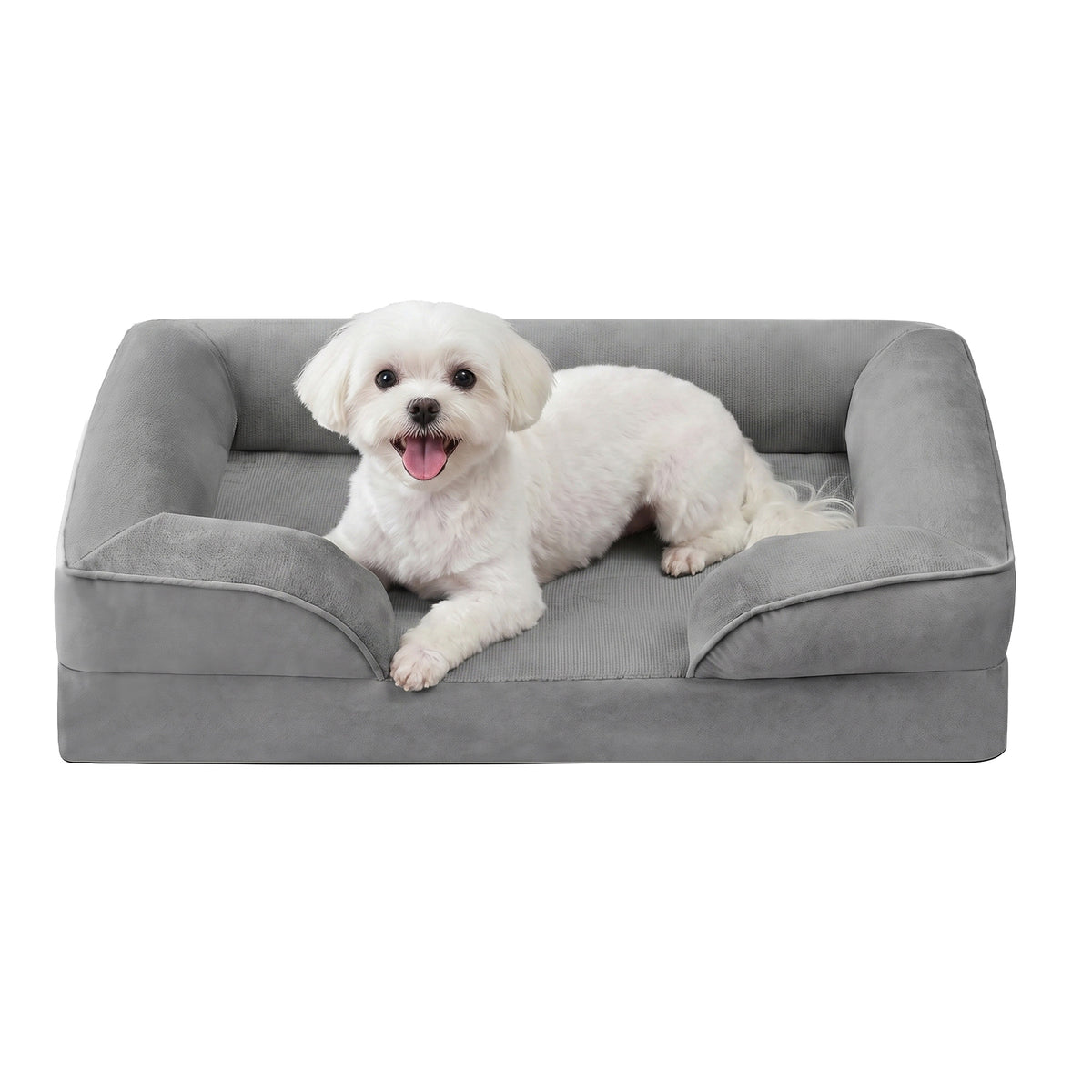 LEDREM Sofa Dog Bed with Egg Crate Foam and Washable Cover, 29.9 x 20.1 x 6.3 inches, Grey