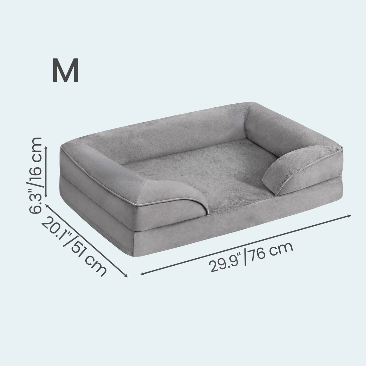 LEDREM Sofa Dog Bed with Egg Crate Foam and Washable Cover, 29.9 x 20.1 x 6.3 inches, Grey
