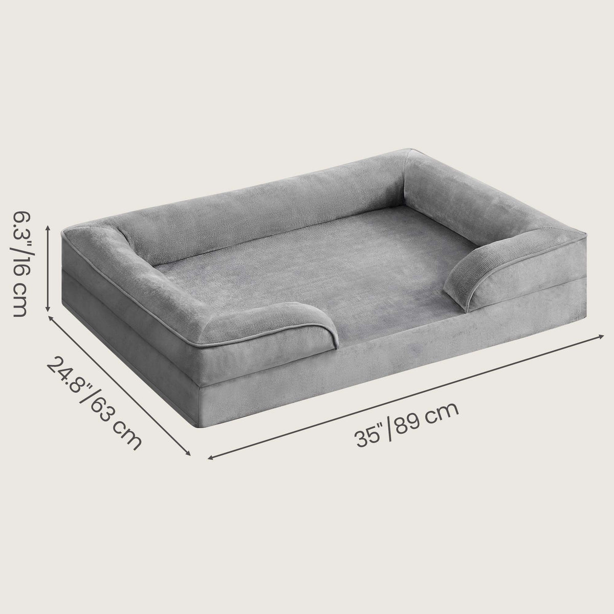 LEDREM Sofa Dog Bed with Egg Crate Foam, Waterproof Washable Cover, Non-Slip, 35 x 24.8 x 6.3 inches, Grey